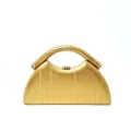 Golden eel grain texture semi-circular evening handbag detail view, elegant clasp. - Gold