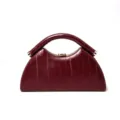 Retro eel pattern semi-circular structured handbag, elegant burgundy evening bag for women. - Burgundy