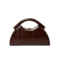Brown eel pattern textured evening bag detail shot, vintage semi-circular handbag design. - Coffee