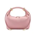 Pink leather handbag for women, chic drawstring shoulder bag with elegant gold hardware design. - Pink
