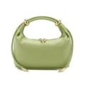Light green leather handbag for women, stylish shoulder bag with metal accents and drawstring. - Green