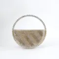 Rhinestone semi-circular evening clutch bag with sparkling crystal handle for party banquets. - Champagne