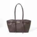 Vintage dark brown leather tote bag for women, large capacity shoulder handbag with stylish strap. - Coffee