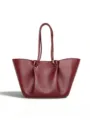 Burgundy slouchy leather tote bag detail, featuring pleated design and long knotted handle. - Burgundy