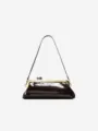 Chic brown crocodile embossed leather baguette shoulder bag with metallic frame and strap. - Coffee