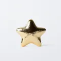 Golden metallic star evening bag detail, glossy textured zinc alloy clutch design. - Gold