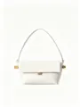 Elegant white leather shoulder bag with chic gold hardware, perfect for daily commuting. - White