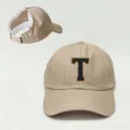 Gorra de béisbol beis para coleta con parche de letra T negra, sombrero ajustable. - Ajustable / Caqui Claro T