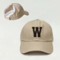 Gorra de béisbol caqui para coleta con parche de letra W brillante y ajustable para exteriores - Ajustable / Caqui Claro W