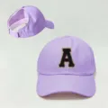 Moderna gorra de beisbol morada para coleta con parche de letra A negra, ajustable. - Ajustable / Púrpura A