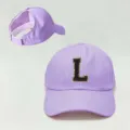 Gorra de béisbol morada clara para coleta con parche de letra L negra, ajustable. - Ajustable / Púrpura L