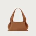 Brown leather shoulder bag detail, elegant knotted strap and dumpling shape design. - Brown