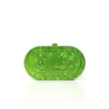 Green marble acrylic oval evening clutch bag with metallic clasp detail for party events. - Green