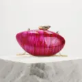 Stylish pink marble acrylic bullet clutch bag, elegant evening shoulder bag for women. - Rose Red