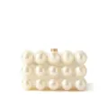 Elegant pearl acrylic clutch bag with golden clasp, stylish evening bag for women. - White