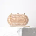 Elegant marble pattern acrylic oval evening clutch bag with gold chain detail, party accessory. - Champagne