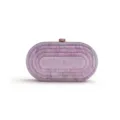 Purple marble acrylic detail of the oval evening clutch bag featuring a sleek metal top clasp. - Light Purple