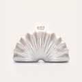 Pearl shell acrylic clutch detail view, elegant evening party handbag with pearl clasp closure. - Pearl Color