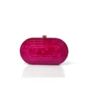 Pink acrylic oval clutch bag, marble texture evening purse with gold clasp detail for parties. - Rose Red