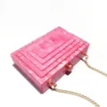 Pink acrylic marble clutch bag with gold chain strap, stylish evening box bag details. - Rose Red