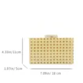 Rattan acrylic clutch bag for women, stylish woven evening handbag with dimension details. - Brown