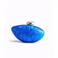 Blue marble acrylic evening clutch bag with gold tone metal clasp for women fashion party. - Blue