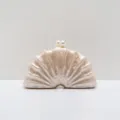 Pearl acrylic shell clutch bag, elegant pearlescent evening party handbag variant. - Champagne