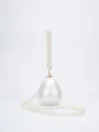 Elegant white pearl egg bag acrylic chain shoulder bag fashion wrist strap evening handbag - White Pom-pom