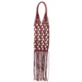 Handmade woven wax rope beaded fringe handbag, retro seaside vacation hollow handbag for women. - Burgundy