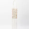 Handmade white macrame beaded handbag with fringe, bohemian style woven vacation tassel tote bag - Off White
