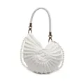 Handmade crochet conch shell woven handbag for women summer beach style pearl strap variant - White