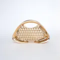 Borsa da sera rigida metallica, design trapezoidale geometrico a griglia per abiti da festa. - Oro chiaro