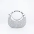 Silver metallic rhinestone mini evening bag, stylish moon shape clutch for party and banquet events. - Silver