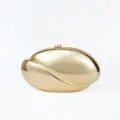 Gold metallic oval clutch bag with wavy design, stylish acrylic evening bag and cosmetic case. - Light gold