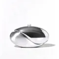 Metallic oval bean pod evening bag sleek mirror brushed finish luxury designer style cross body clutch - Silver