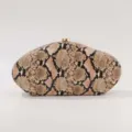 Exquisite fashion snake pattern hardcase evening clutch bag with gold tone metal clasp. - Dark Brown