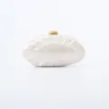 Elegant glossy acrylic evening clutch bag detail, gold-tone clasp, wedding party purse. - Milky White
