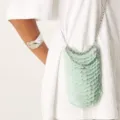 Trendy light green sequin mini crossbody phone bag with stylish silver chain strap accessory. - Green
