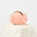 Elegant pink marble acrylic evening clutch bag featuring a gold leaf clasp and chic chain strap. - Pink