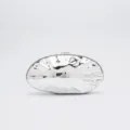 Silver metallic ovoid evening clutch bag detail, glossy acrylic minaudiere wedding purse. - Silver