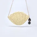 Stylish shell shaped straw crossbody bag for women, ideal for beach vacation and summer daily wear. - Apricot
