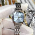 DOUKOU silver square women quartz watch with metallic strap, stylish minimalist daily wear. - Silver Case Light Blue Dial