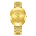 Reloj de cuarzo dorado con esfera ovalada vintage, correa de acero y elegantes cristales. - Esfera Dorada de Hombre / Todo Dorado