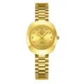 Reloj de cuarzo vintage dorado con caja ovalada facetada y detalle de correa metálica. - Esfera Dorada de Mujer / Todo Dorado