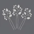 Set of 3 handmade pearl and leaf hairpins, elegant silver bridal hair accessories for weddings. - Silver Artificial Pearl Leaf Style (HS-J6280S)