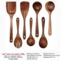 Set 7 utensili da cucina in legno di acacia con manico lungo palette e cucchiai per cucinare - Set 7 pezzi (Girafrittata+Spatola+Fondo+Schiumarola+Cucchiaio+Forchetta+Piatto) / Circa 580g