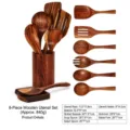 Set di utensili da cucina in legno di acacia 8 pezzi spatola cucchiaio da cucina - Set da 8 Pezzi in Legno di Mangium (Con Secchiello + Poggiamestolo) / Set da 8 Pezzi (Circa 840g)