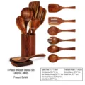 Set di utensili da cucina in legno di acacia con supporto, 8 pezzi spatole e cucchiai resistenti. - Set da 8 Pezzi in Legno di Acacia Confusa (Con Secchiello + Poggiamestolo) / Set da 8 Pezzi (Circa 880g)