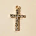 Colgante de cruz de diamantes de imitación dorados, cristal brillante 3cm joyería. - Colgante Solo (Sin Cadena) / Dorado
