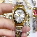 Sunlifex Γυναικείο Vintage Οβάλ Ρολόι Χαλαζία Χρυσό Δίχρωμο Ατσάλινο Μπρασελέ Κομψό - Δίχρωμο Λευκό Καντράν